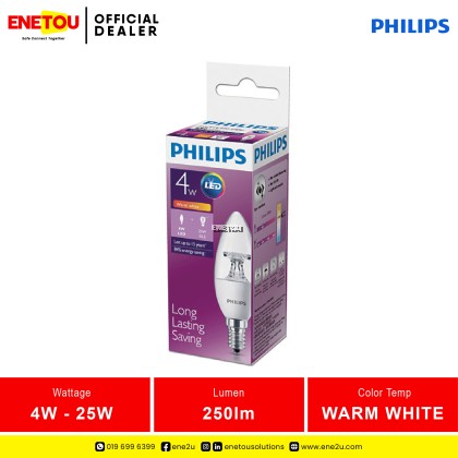 PHILIPS CANDLES / LUSTER LED 4-25W E14 2700K 220-240V 50Hz/60Hz B35 CL NON-DIMMABLE WARM WHITE