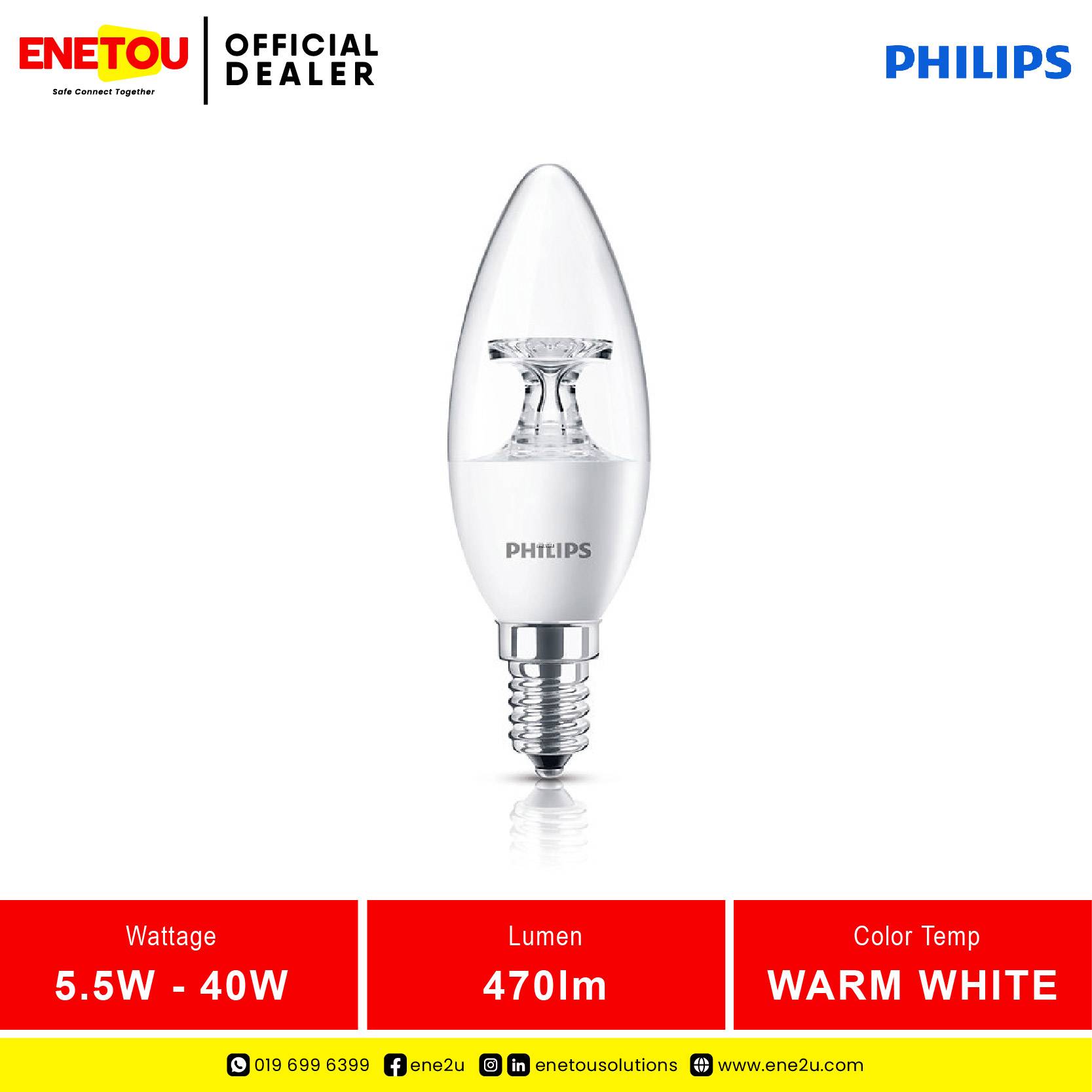 PHILIPS CANDLES / LUSTER LED 5.540W E14 2700K 220240V 50Hz/60Hz B35 C