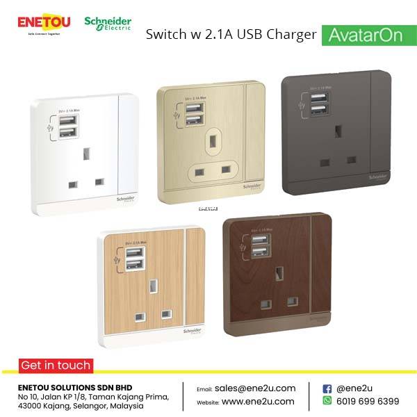 Schneider avataron w Socket with 2.1A USB CHARGER