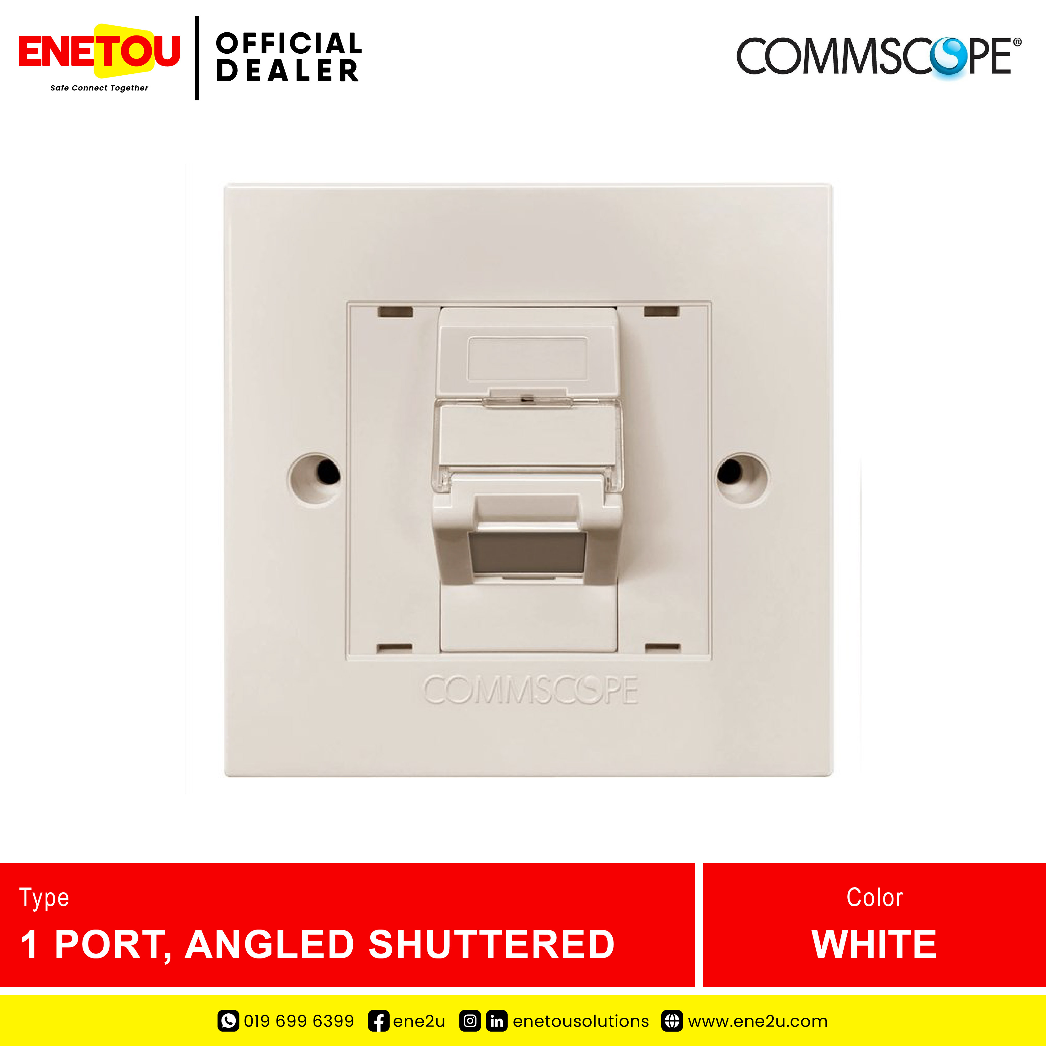 COMMSCOPE 760245679 FACEPLATE, BS, 1 PORT, ANGLED SHUTTERED WHITE